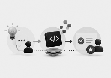 Illustration of the Vibe Coding process from an initial idea through AI generated code to the finished application and its evaluation