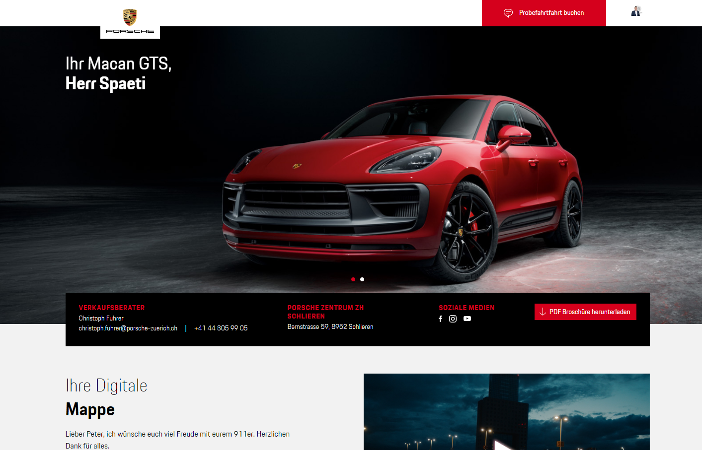 Porsche webpage