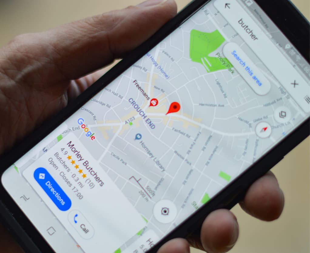 Google Maps mit Unternehmensprofil geöffnet