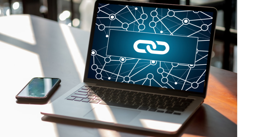 Laptop with link symbol