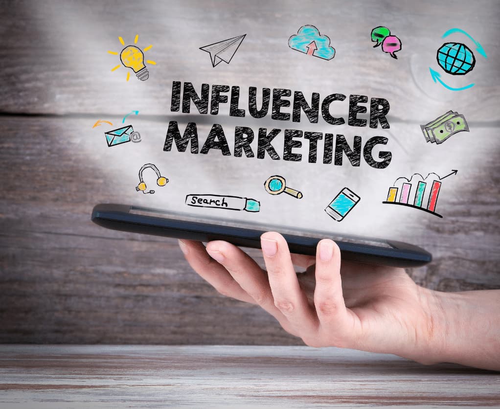 Influencer Marketing Symbols Ideas, Creativity, Statistics, Devices and Communication