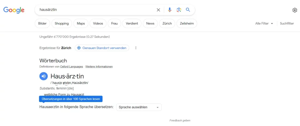 Google Suche nach Hausärztin