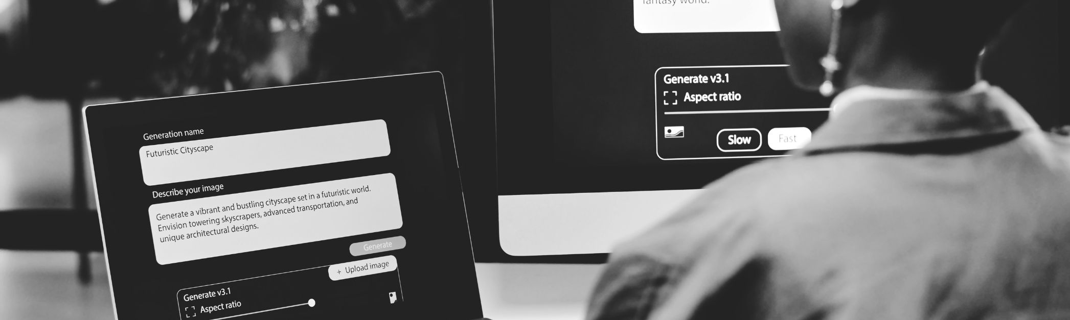 Frau verwendet KI zur Bildgenerierung