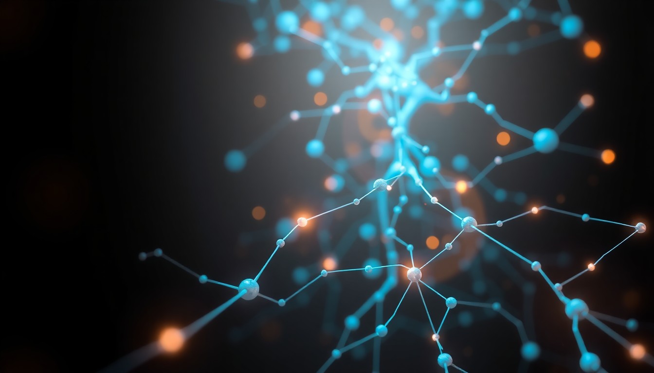 Abstrakte 3D-Darstellung von Künstlicher Intelligenz mit leuchtendem neuronalem Netzwerk