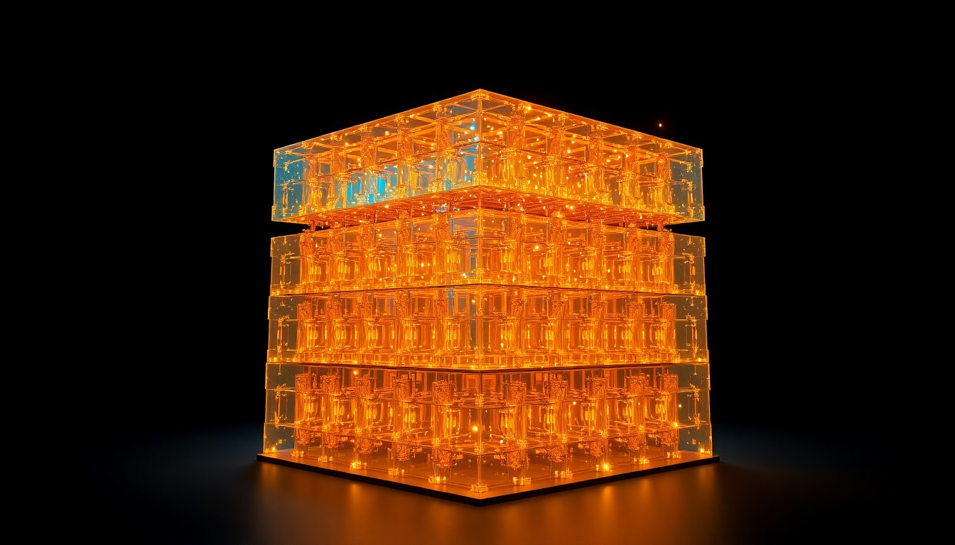 Abstrakte 3D-Darstellung eines Large Language Models mit Transformer-Schichten