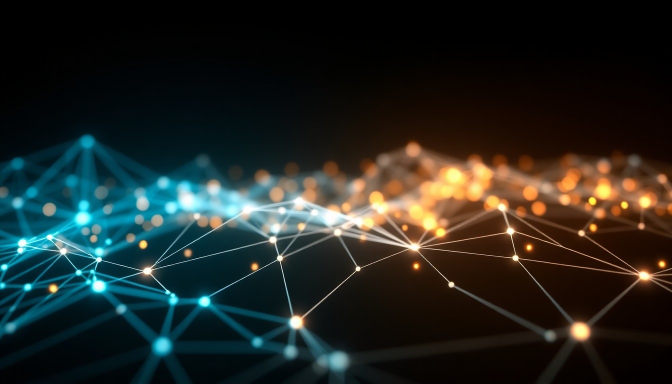 Abstraktes 3D-Netzwerk mit semantischen Sprachverbindungen, das Latent Semantic Indexing visualisiert
